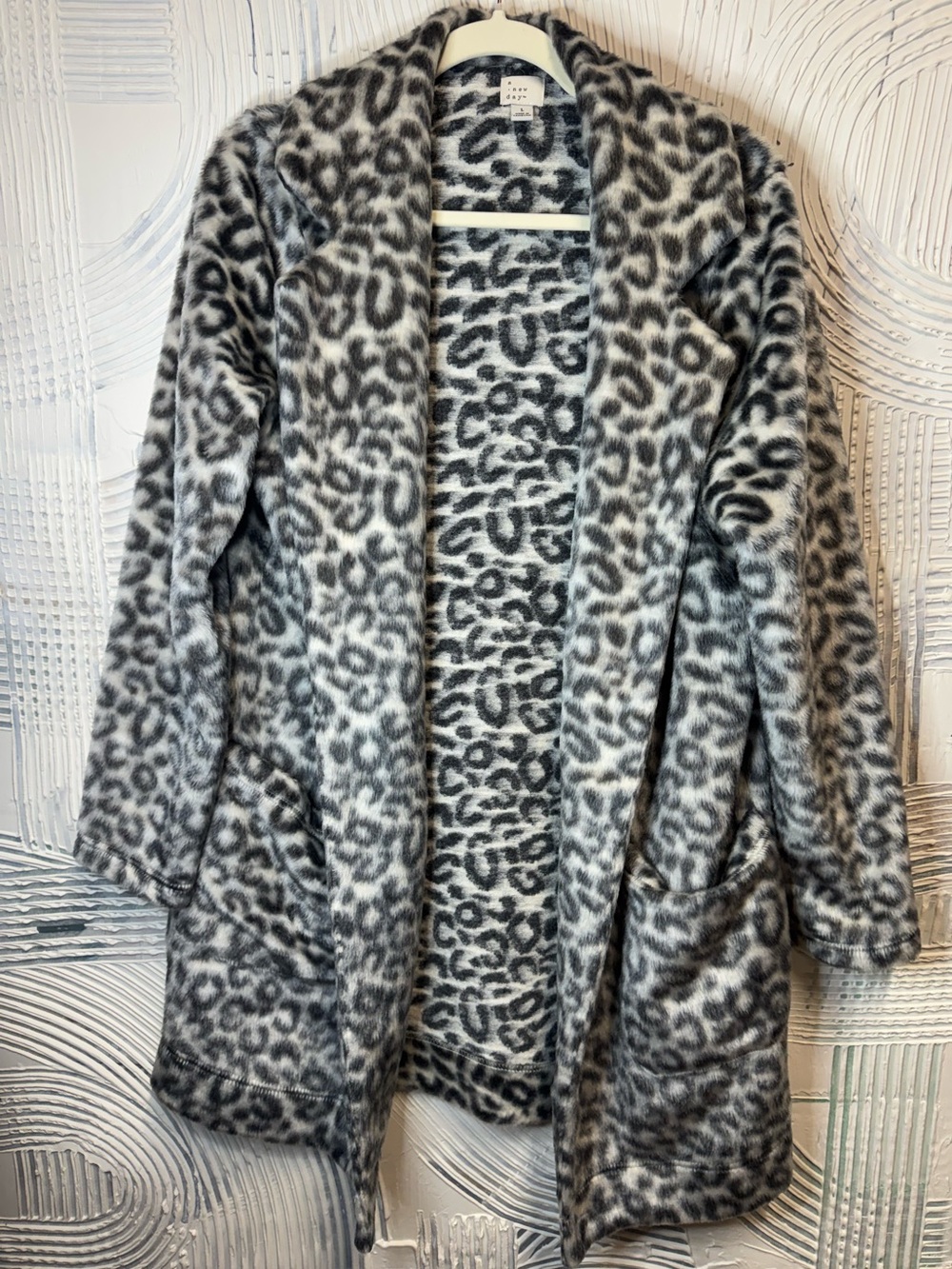 a new day Gray Leopard-Print Teddy Jacket